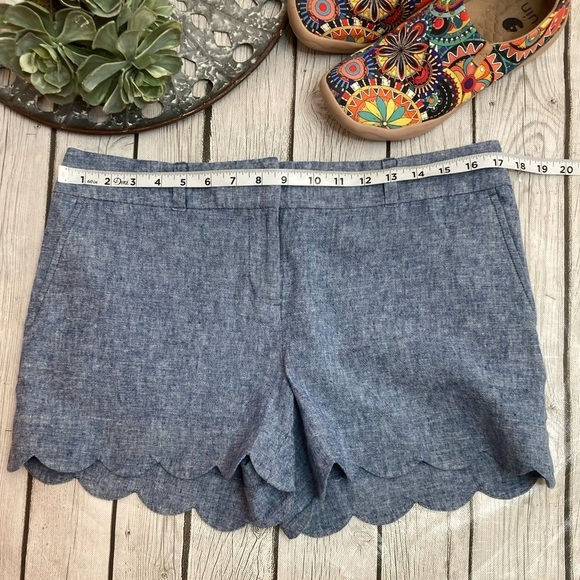 LOFT Blue‎ Chambray Scallop Linen Blend Shorts - Picture 3 of 8